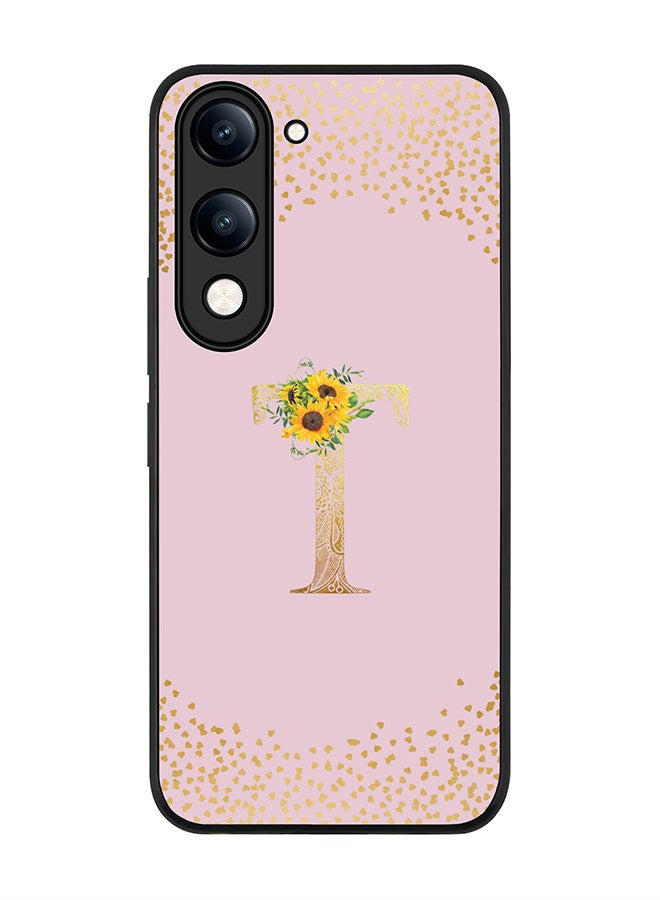 For vivo Y04 / Y29t 5G Case,Slim fit Camera Protection, Shockproof Thin Phone cover  - Custom Floral Monogram - T  (Pink )